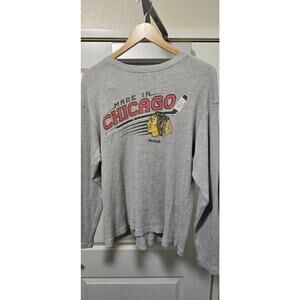 Reebok NHL Chicago Blackhawks Thermal Shirt Long Sleeve Made in Chicago Vintage